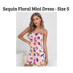 Colorful Sequin Floral Chain Strap Mini Dress Y2K Party - Juniors Small